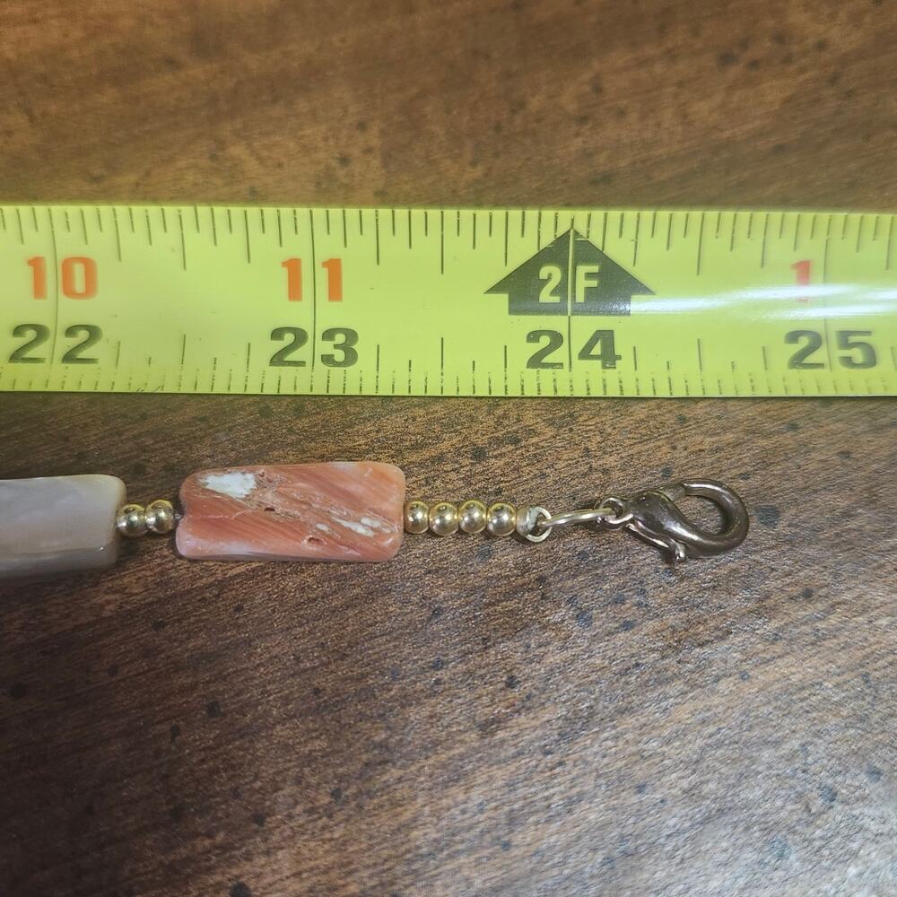 Mother of Pearl Abalone Shell Rectangle Bead Necklace Peach Gold Tone 24 Coastal - Picture 4 of 8